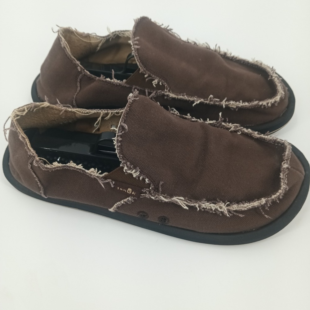 Sanuk Vagabond Sidewalk Surfer Mens 12 Brown Canvas Slip On Loafer Shoes